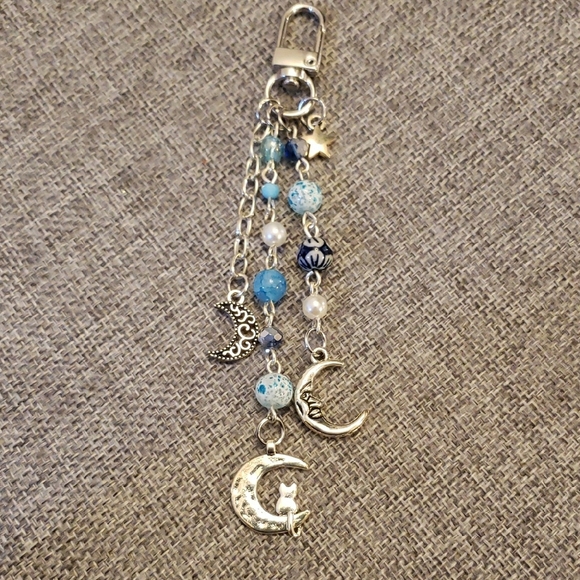 Silver and Blue Celestial Keychain Bag Charm - Picture 3 of 5